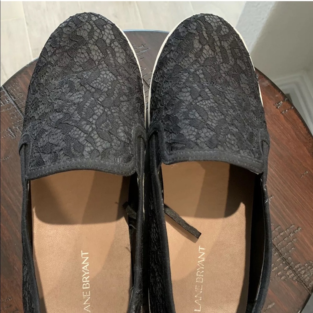 Lane Bryant Black Lace Slip Ons